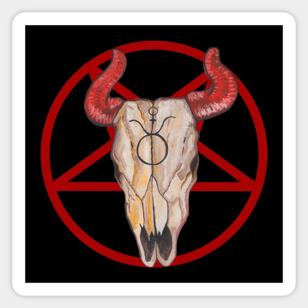 Cowskull red satanism pentagram Sticker by deadblackpony